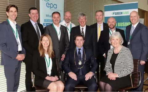  ??  ?? The guest speakers at the Green Business Conference in County Buildings: back – Raoul Empey; Declan Meally; Tom Foley; Phil Walker; John Carley, Director of Services, Wexford County Council; John Hurley, CEO, Kilkenny Chamber; and Tom Banville. Front – Elaine Greenan; Karl Fitzpatric­k, President, Wexford Chamber; and Madeleine Quirke, CEO, Wexford Chamber.