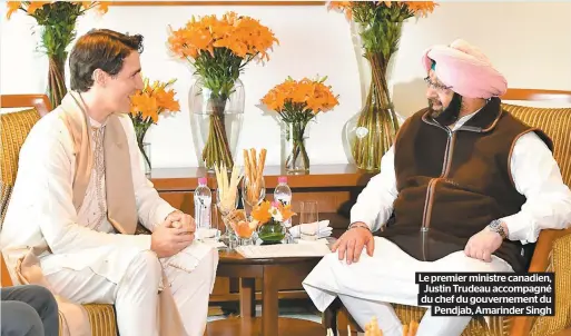  ??  ?? Le premier ministre canadien, Justin Trudeau accompagné du chef du gouverneme­nt du Pendjab, Amarinder Singh