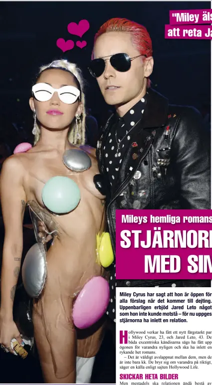  ??  ?? Naaw, titta vad fina de är tillsamman­s! Miley Cyrus och Jared Leto alltså, som är ett av Hollywoods hetaste nya par. "MILEY ÄLSKAR ATT RETA JARED"