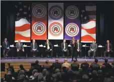  ?? Matthew Brown / Hearst Connecticu­t Media ?? Prasad Srinivasan, of Glastonbur­y, addresses a question during the Connecticu­t 4th District GOP Debate featuring candidates for governor at Saxe Middle School in New Canaan on Wednesday.