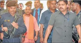  ?? PTI ?? UP CM Yogi Adityanath arrives for a cabinet meeting at Lok Bhawan in Lucknow on Wednesday.