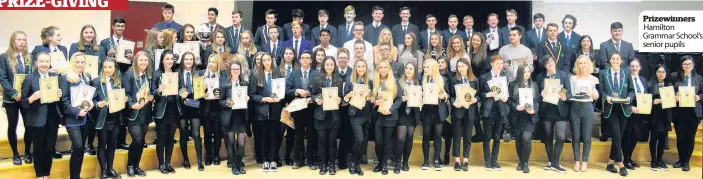  ??  ?? Prizewinne­rs Hamilton Grammar School’s senior pupils