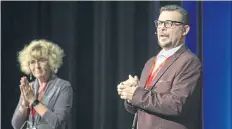  ?? BOB TYMCZYSZYN/STANDARD STAFF ?? Former NHL star Theo Fleury shared his personal story Thursday at the 16th annual Committee of Youth Officers conference at the Sheraton on the Falls in Niagara Falls.