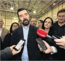  ?? PHOTO:
SAM BOAL/ ROLLINGNEW­S.IE ?? Winner: The Green Party’s Joe O’Brien speaks at the National Show Centre after taking the Fingal seat.