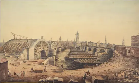  ??  ?? Old & New London Bridges, Looking North (1828) by Gideon Yates