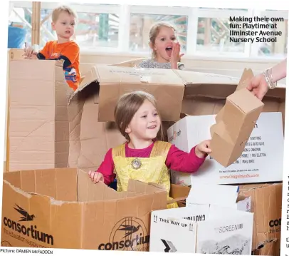  ??  ?? Making their own fun: Playtime at Ilminster Avenue Nursery School Picture: DAMIEN McFADDEN