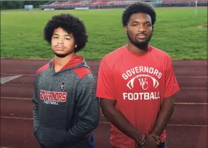  ?? Erik Trautmann / Hearst Connecticu­t Media ?? Wilbur Cross football players Jabez Cubiz, left, and Armon Hyslop spoke about the impact of not playing football due to the pandemic.