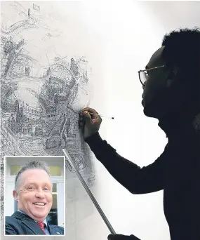  ??  ?? Tony Banks (inset) has snapped up Carl Lavia’s aerial sketch of Dundee.