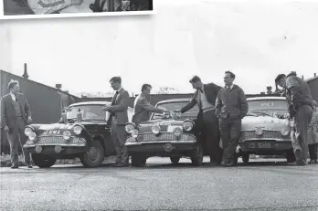  ??  ?? ABOVE: Graham Robson having won the Stockport Regent rally in 1962. INSET: Jim Porter (Roger Clark’s co- driver) at work before the start of an event.