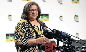  ?? ?? ANC deputy secretary-general Jessie Duarte told the media that its registrati­on of candidates was concluded on Monday, ahead of the electoral body’s deadline.