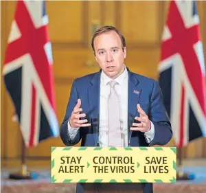  ??  ?? PROTECTION: Health Secretary Matt Hancock during the media briefing