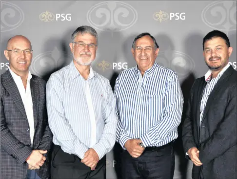  ??  ?? POWER LINE-UP: PSG Konsult chief executive Francois Gouws and PSG founder and chairman Jannie Mouton with Willem Theron and Piet Mouton.