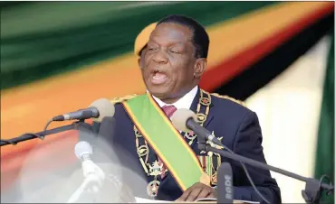  ?? PHOTO: AP ?? Zimbabwean President Emmerson Mnangagwa delivers his speech during his inaugurati­on ceremony at the National Sports Stadium in Harare yesterday. The Constituti­onal Court upheld Mnangagwa’s narrow election win on Friday.