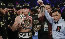  ?? Photograph: Isaac Brekken/AP ?? Canelo Álvarez after defeating Gennady Golovkin by a majority decision in Las Vegas in 2018.