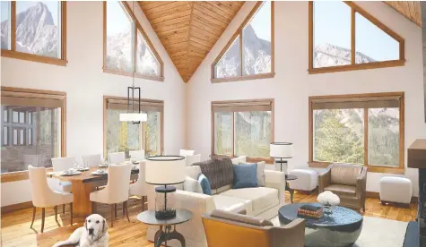  ?? SPRING CREEK ?? The great room of a condo in Spring Creek features glorious vaulted ceilings and huge windows to take in the mountain scenery.