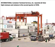  ?? BW FILE PHOTO ?? INTERNATIO­NAL Container Terminal Services, Inc. reported all-time high revenues and volumes in the second quarter of 2018.