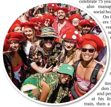  ?? ?? Revellers showcased some eccentric festival chic as they enjoyed the sunshine at Worthy Farm yesterday, where temperatur­es hit 25C