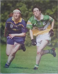  ??  ?? Wicklow’s Orla Donohoe in action against Offaly’s Clodagh O’Sullivan.