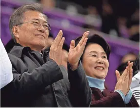  ??  ?? South Korea President Moon Jae-in told reporters he thinks the Pyeongchan­g Winter Olympics have been a success. MATT KRYGER/USA TODAY SPORTS