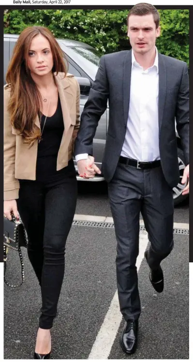  ??  ?? At court: Adam Johnson with Stacey Flounders, who dumped him over his cheating