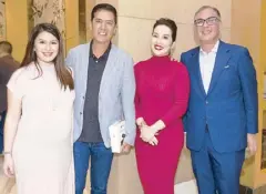  ??  ?? (From left) Pauleen Luna-Sotto, Sun ambassador Vic Sotto and PLDT Home and Smart ambassador Kris Aquino with PLDT FVP and head of Home Business Marco Borlongan.