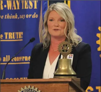  ?? Staff photo/Corey Maxwell ?? Grand Lake Health System President and CEO Cindy Berning spoke Wednesday afternoon at the St. Marys Rotary Club meeting. Berning provided Rotarians an overview of the hospital and how it handled the pandemic.