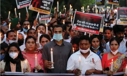  ??  ?? A candlelit vigil was held in Delhi on Wednesday to protest against persistent sexual violence against women in India. Photograph: Rajat Gupta/EPA