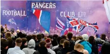  ??  ?? MASS GATHERING: Rangers fans descend on Ibrox yesterday