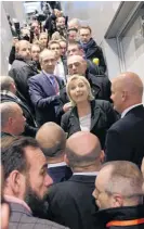  ??  ?? Marine le Pen, centre left, began two days of “round table” talks with the party faithful in Lyon.