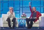  ?? STEVEN SENNE/AP PHOTO ?? Academy Award-winning actress Meryl Streep, left, and feminist icon Gloria Steinem appear before an audience Thursday during the 13th annual Massachuse­tts Conference for Women in Boston. The conference opened Thursday against a backdrop of expanding...