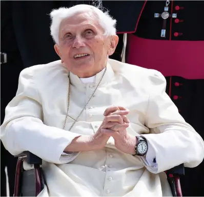  ?? PHOTO: SVEN HOPPE/REUTERS ?? Frail: Pope Emeritus Benedict (93) in June when he visited his ailing brother in Germany.