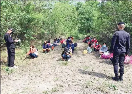  ?? SUPPLIED ?? Cambodian migrant workers are detained by Thai soldiers for illegally crossing the border in Sa Kaeo province in May.