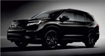  ??  ?? The 2020 Honda Pilot AWD Black Edition SUV. Photo courtesy of Honda Internet Media.