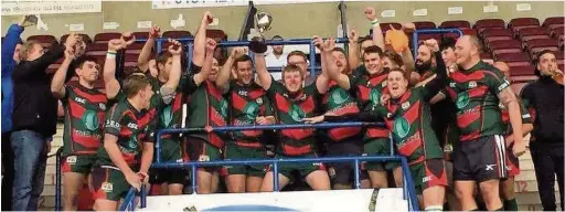  ??  ?? Halton Farnworth Hornets celebrate wining the NWML Open Age Grand Final over Pilks ‘A’ at the Select Security Stadium.