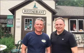  ?? Dan Haar / Hearst Connecticu­t Media ?? Restaurant owners Brian, left, and Barry Jessurun don’t blame Gov. Ned Lamont for vetoing a bill that would have shielded them from lawsuits over a wage dispute. But they fear the rising minimum wage that Lamont backed will hurt their industry. The brothers own the Vanilla Bean in Pomfret, Dog Lane Cafe in Storrs, and 85 Main in Putnam.