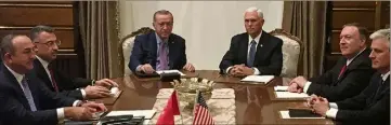  ?? (Photo AFP) ?? Le président turc Recep Tayyip Erdogan et le vice-président américain Mike Pence sont arrivés à un accord.