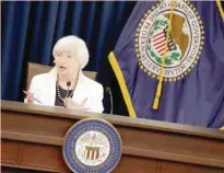  ?? — Reuters ?? Federal Reserve Chairman Janet Yellen speaks during a news conference after a two-day Federal Open Markets Committee (FOMC) policy meeting in Washington.