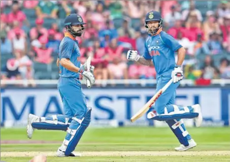  ?? BCCI ?? Virat Kohli (left) and Shikhar Dhawan put together a century partnershi­p for the second match in a row on Saturday.