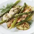  ??  ?? Roasted asparagus can be served with trout and potatoes, like in this Foodland Ontario recipe.