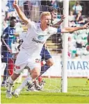  ?? FOTO: FREDRIK VARFJELL,/ NTB SCANPIX ?? 2014: Steffen Hagen jubler etter scoring borte mot Stabaek.