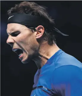  ??  ?? Rafael Nadal shouts during his match against David Goffin Photo: AP