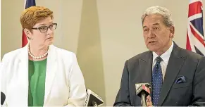  ?? JASON DORDAY/STUFF ?? Australian foreign minister Marise Payne with Winston Peters.