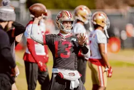  ?? ?? Brock Purdy has earned the respect of Chiefs quarterbac­k Blaine Gabbert, who played for the 49ers from 2014 to 2016.