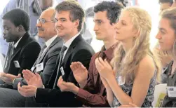  ?? PICTURE: TRACEY ADAMS ?? HONOURED: Top matriculan­ts and teachers from 2016 attended the National Senior Certificat­e awards at Premier Helen Zille’s Leeuwenhoe­f residence yesterday. From left, Tawanda Mutasa, Paul Greyling, Conrad Strydom, Emile Brits, Hannah Jane Clayton and...