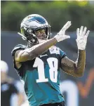  ?? MATT ROURKE/AP ?? Wide receiver Shelton Gibson is entering his third season with the Eagles facing heavy competitio­n for his roster spot.