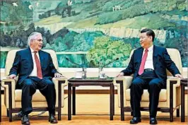  ?? LINTAO ZHANG/GETTY ?? Secretary of State Rex Tillerson, left, meets Sunday with Chinese President Xi Jinping.