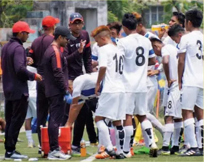  ??  ?? AIFF Academy players at a training session at the Barasat Stadium in Kolkata on Saturday.