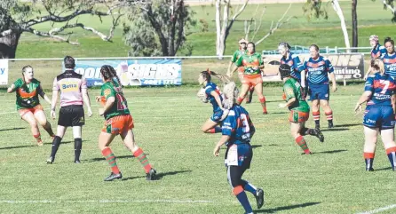  ??  ?? SEASON CUT SHORT: Action from the Warwick Cowboys women trial game against Pittsworth Danettes.