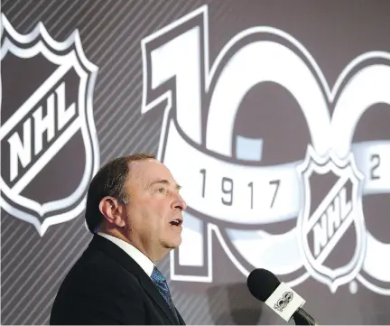  ?? ADRIAN WYLD/THE CANADIAN PRESS/FILES ?? NHL commission­er Gary Bettman says the “No. 1 overriding issue” with the league’s players participat­ing in the Olympic Games is “how disruptive it is to our season and the fact that we would disappear for roughly three weeks in February.”