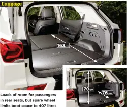  ??  ?? Luggage
Loads of room for passengers in rear seats, but spare wheel limits boot space to 407 litres
